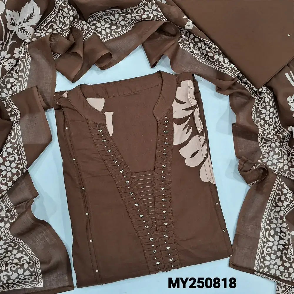 Brown printed cotton semi stitched salwar material my250818-Neidhal