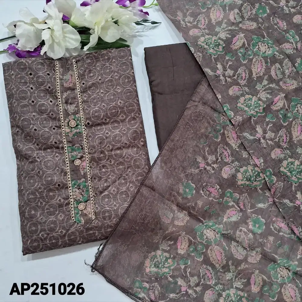 Brown schiffli embroidered silk cotton salwar material ap251026-Neidhal