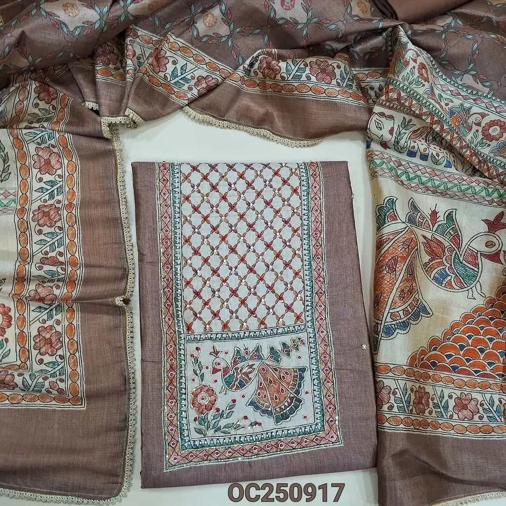 Brown silk cotton salwar material OC250917-Neidhal