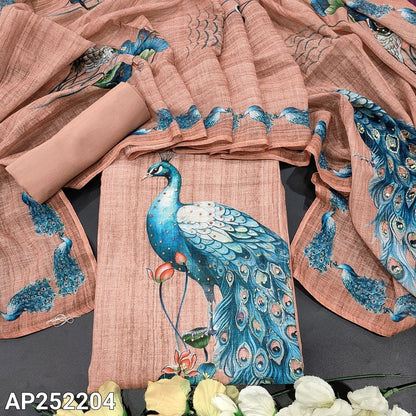 Brownish Peach Semi Linen Salwar Material with Embroidered Dupatta