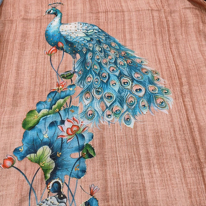 Brownish Peach Semi Linen Salwar Material with Embroidered Dupatta