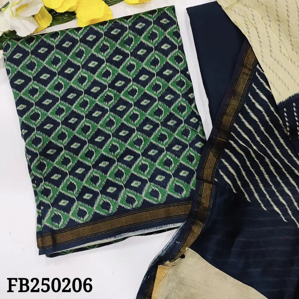 CODE FB250206: Dark blue base designer chanderi silk cotton unstitched salwar material(thin fabric lining