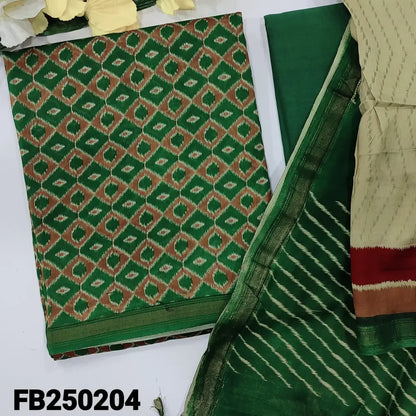 CODE FB250204: Dark green base designer chanderi silk cotton unstitched salwar material(thin fabric lining
