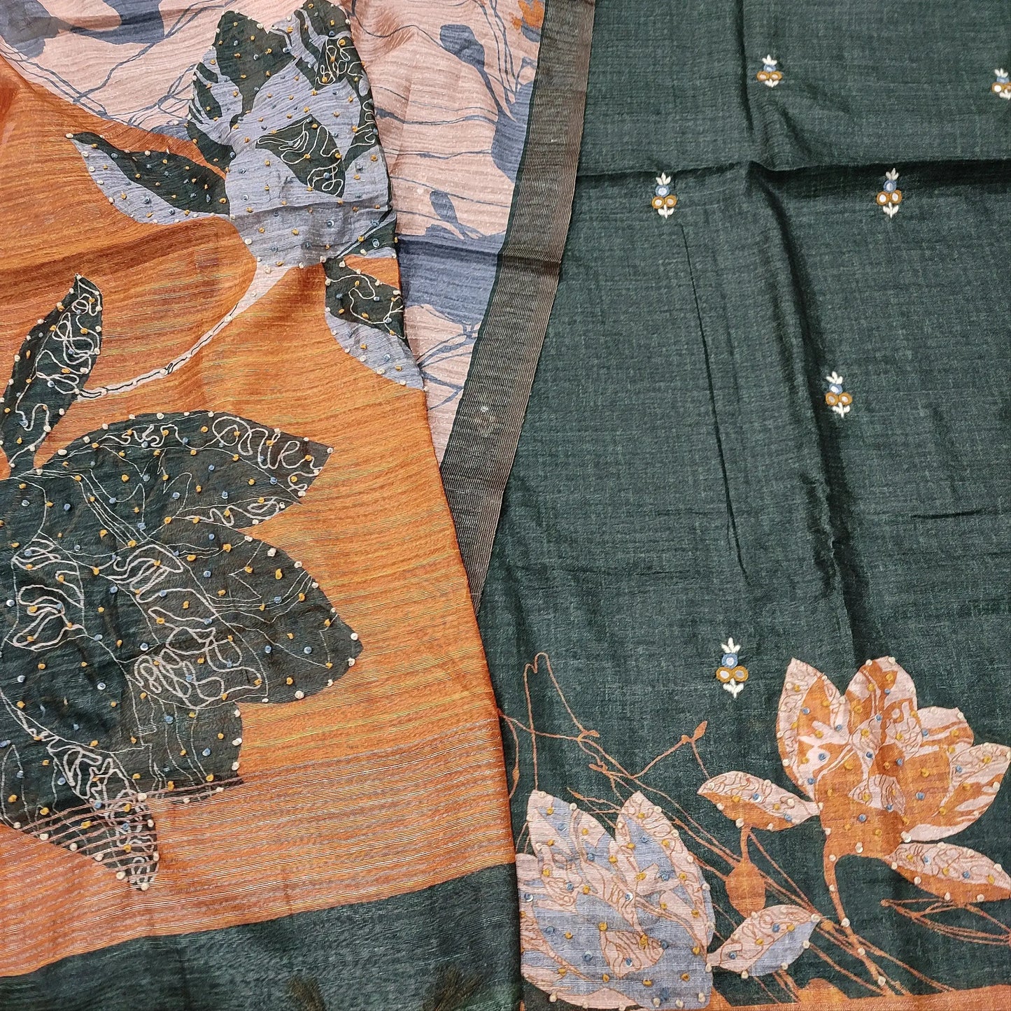 Buy Dark Green Jute Silk Salwar Material – Hand Embroidered & Stylish