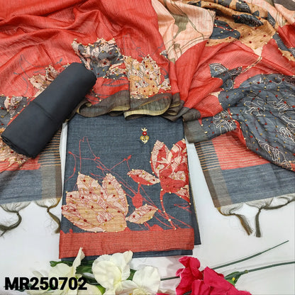 Buy Dark Grey Jute Silk Salwar Material – Hand Embroidered & Premium