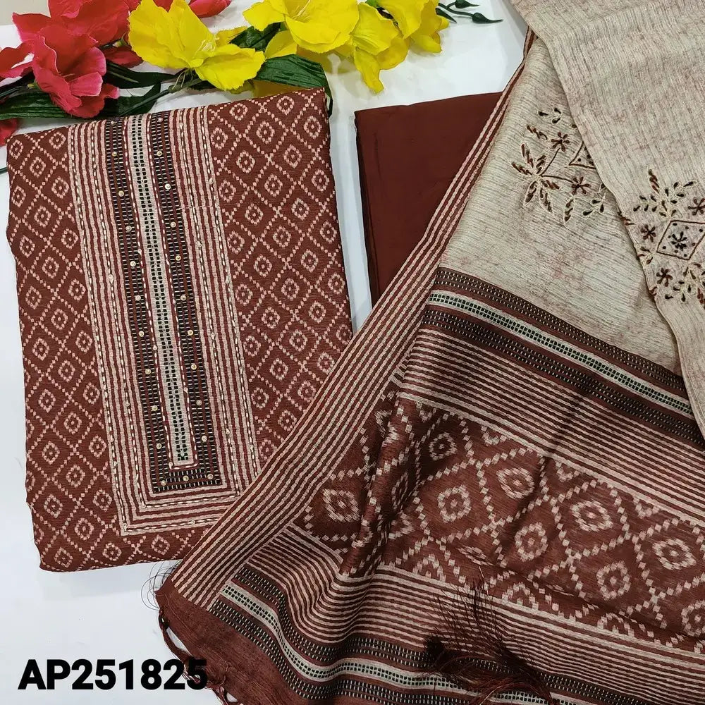 Buy Dark Maroon Printed Slub Silk Cotton Salwar Material- Neidhal