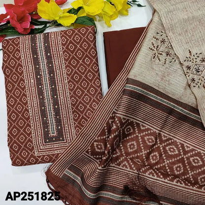 Buy Dark Maroon Printed Slub Silk Cotton Salwar Material- Neidhal