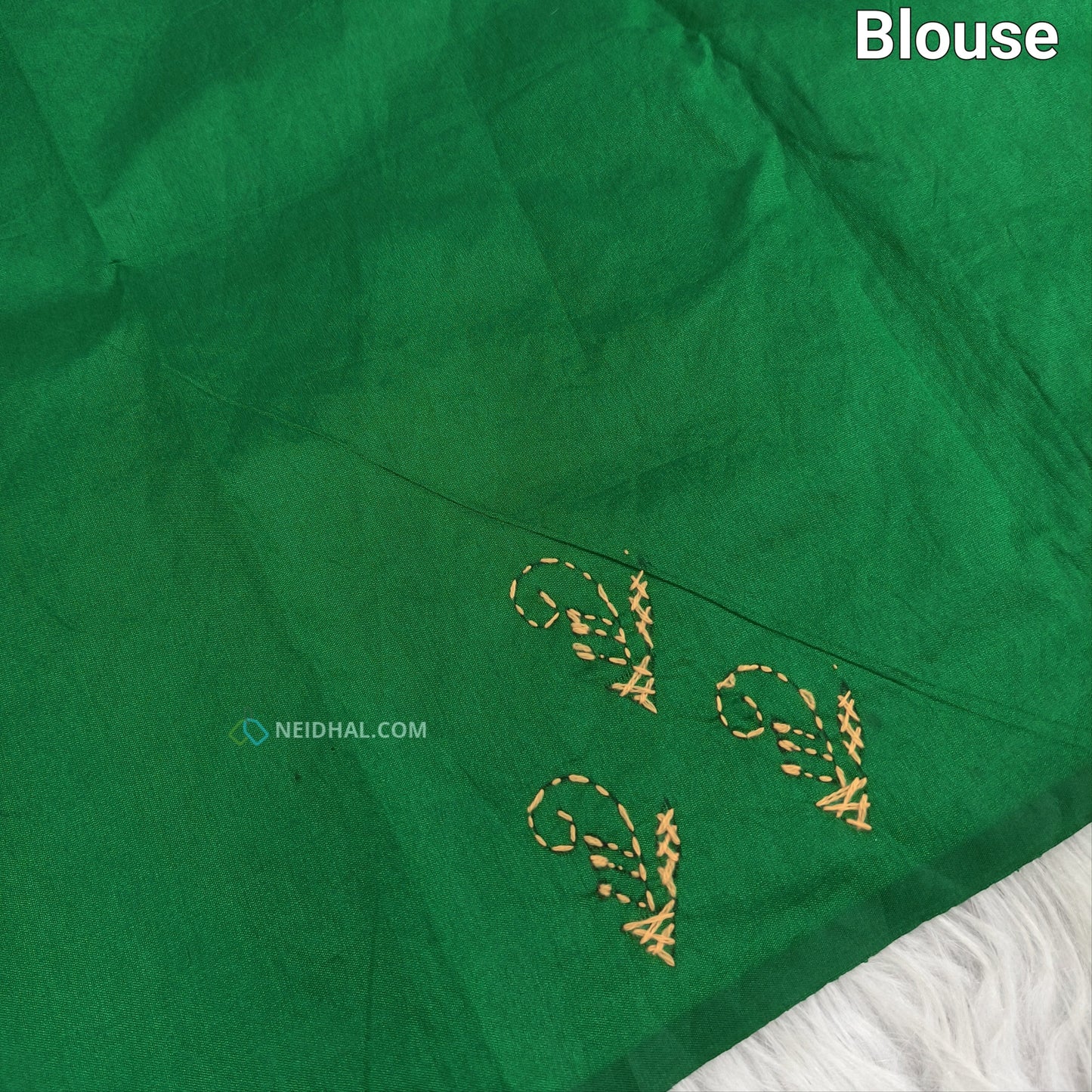Buy Dark Turquoise Green Assam Silk Cotton Saree – Hand Embroidered