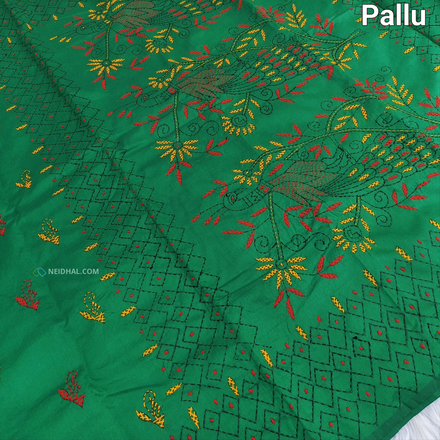 Buy Dark Turquoise Green Assam Silk Cotton Saree – Hand Embroidered