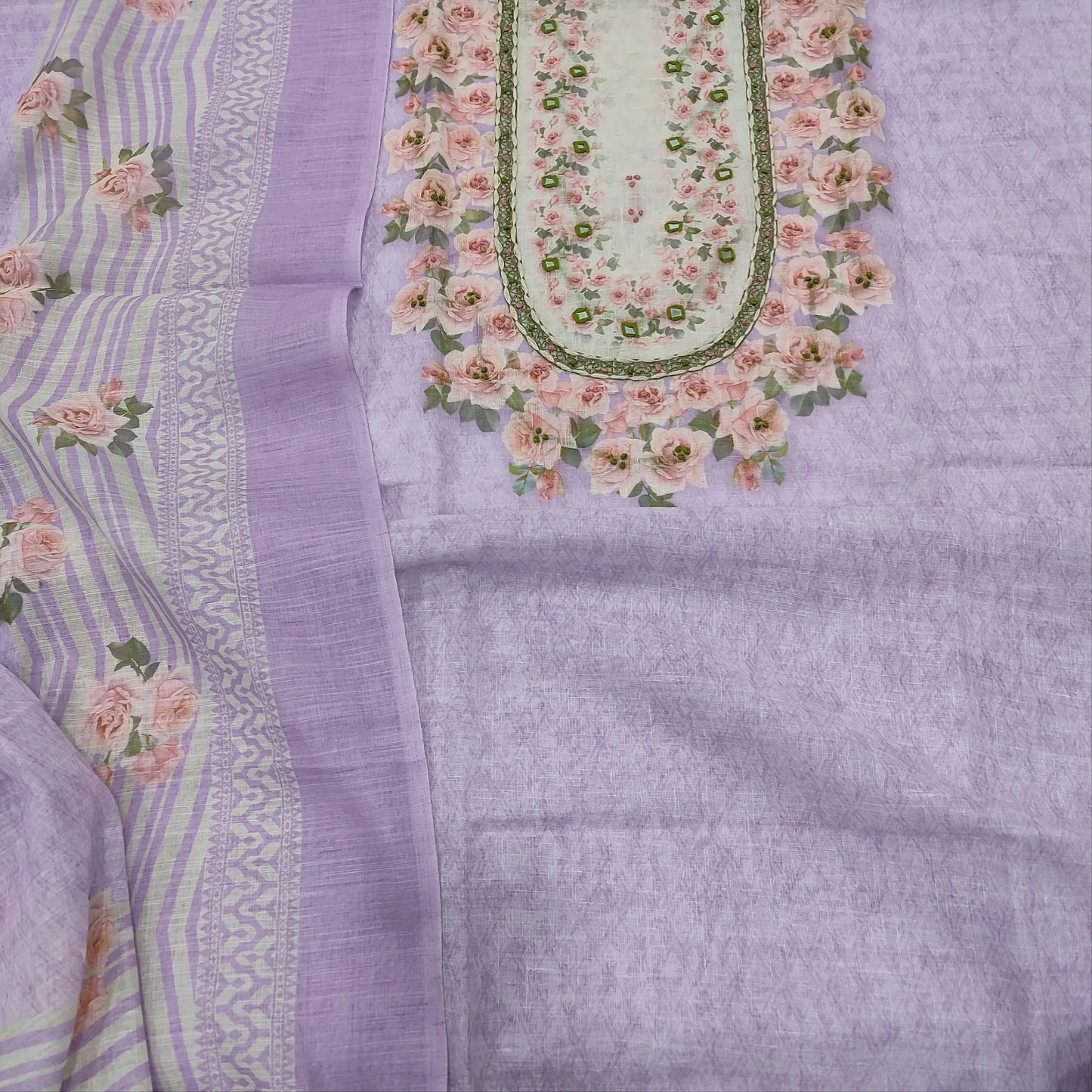 Buy Lavender Abstract Printed Linen Dress Material Online - Neidhal