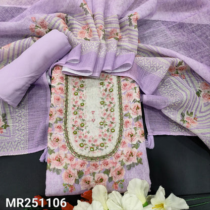 Buy Lavender Abstract Printed Linen Dress Material Online - Neidhal