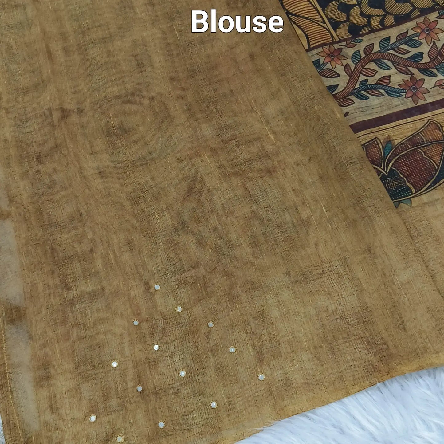 Buy Light Olive Green Madhubani Printed Slub Silk Saree – Faux Mirror