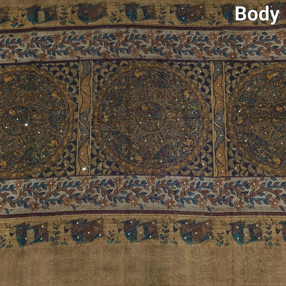 Buy Light Olive Green Madhubani Printed Slub Silk Saree – Faux Mirror