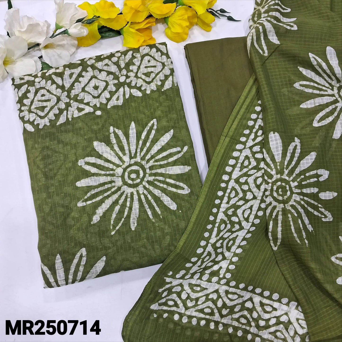 Buy Olive Green Batik Kota Cotton Salwar Material – Pure & Comfortable