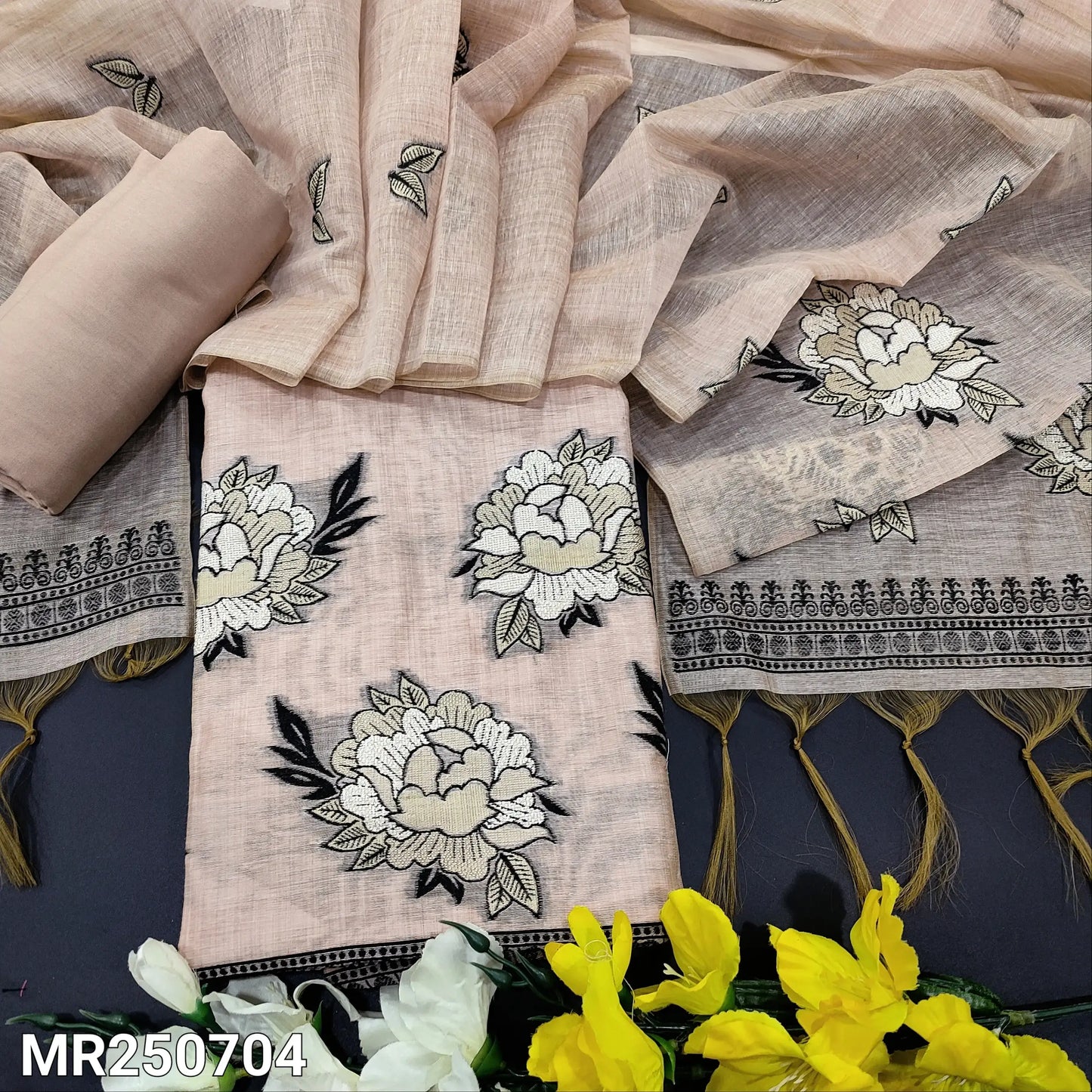 Buy Pale Pink Jamdani Silk Cotton Salwar Material – Elegant & Premium