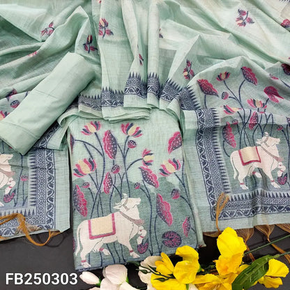 CODE FB250303: Pastel blue jamdani woven premium silk cotton unstitched salwar material(thin fabric lining