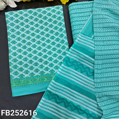 CODE FB252616: Pastel blue printed cotton unstitched salwar material (thin fabric lining needed) vertical printed