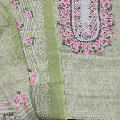 Buy Pastel Green Abstract Linen Dress Material Online - Neidhal