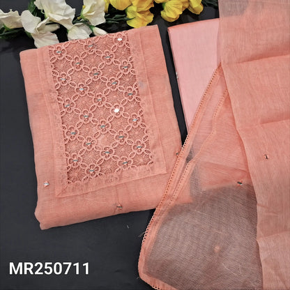 Buy Pastel Peach Fancy Super Net Salwar Material – Mirror & Lace Work