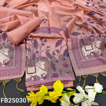 CODE FB250301: Pastel pink jamdani woven premium silk cotton unstitched salwar material(thin fabric lining