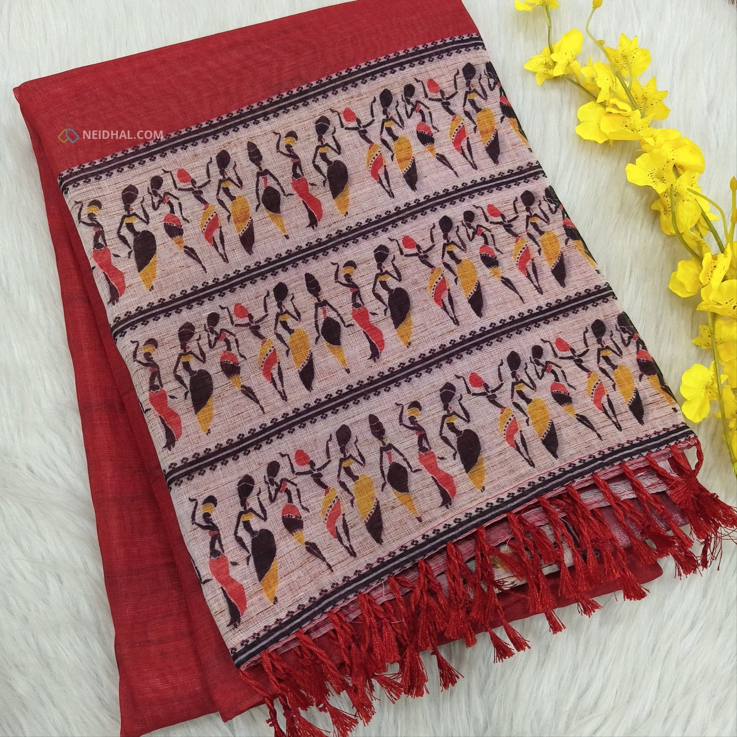 Pinkish orange semi linen saree ns90-Neidhal