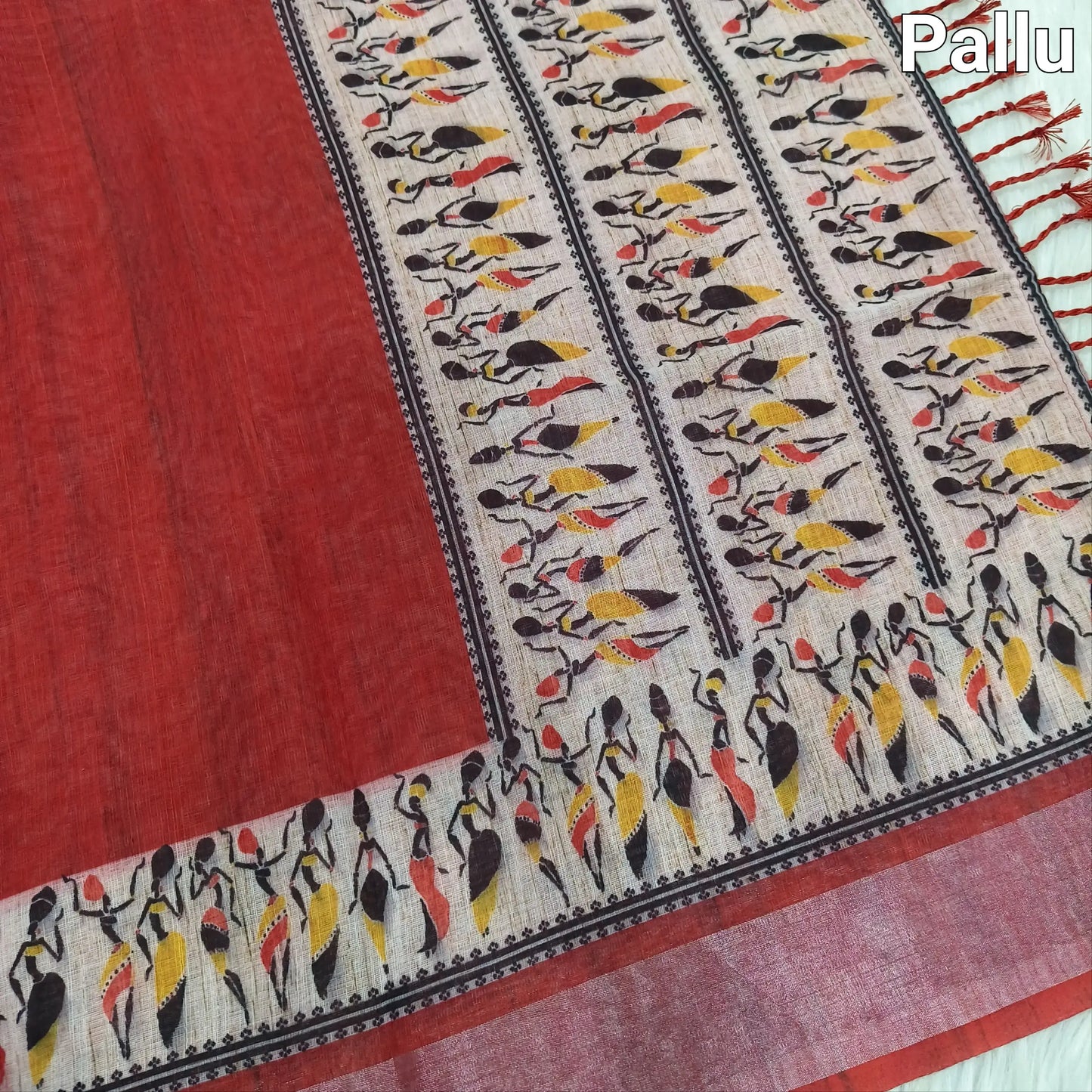 Pinkish orange semi linen saree ns90-Neidhal