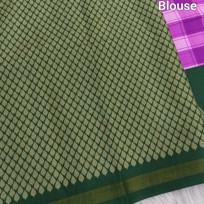 Buy Purple Checked Chappa Silk Saree – Gold Tissue Borders