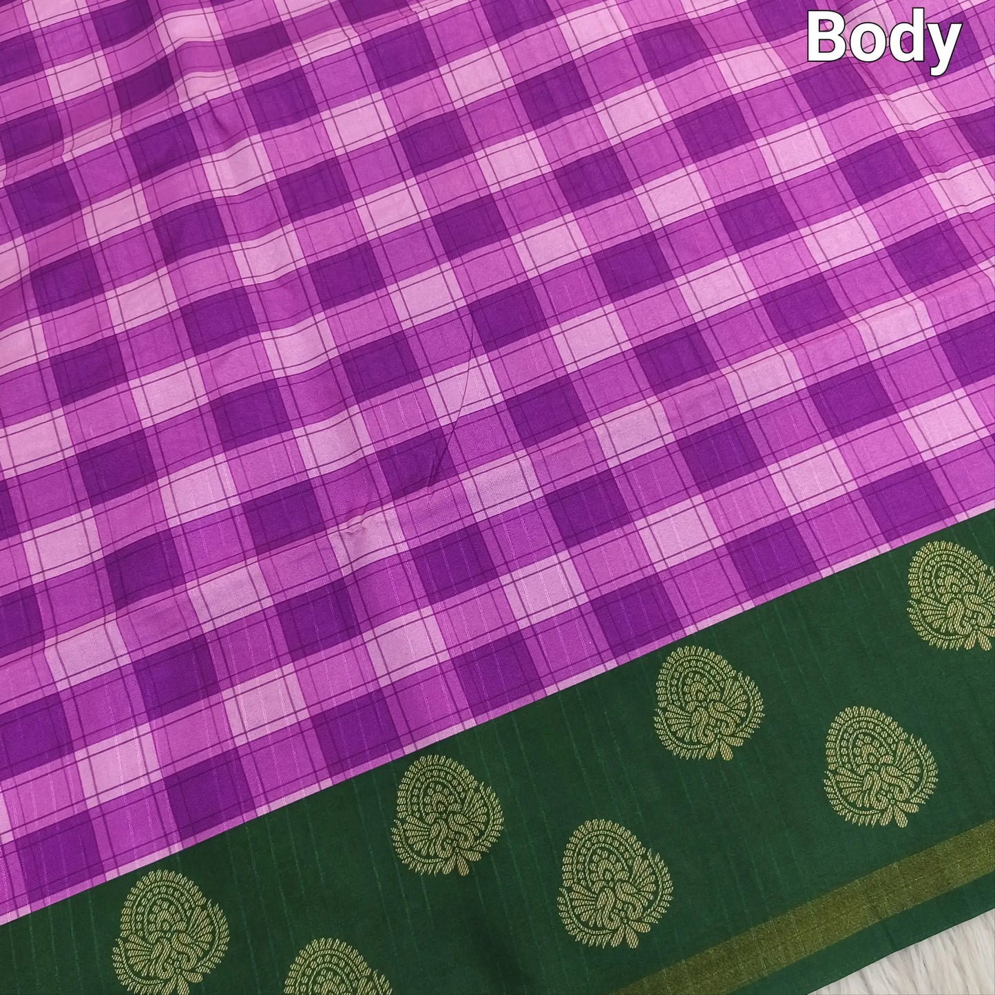 Buy Purple Checked Chappa Silk Saree – Gold Tissue Borders