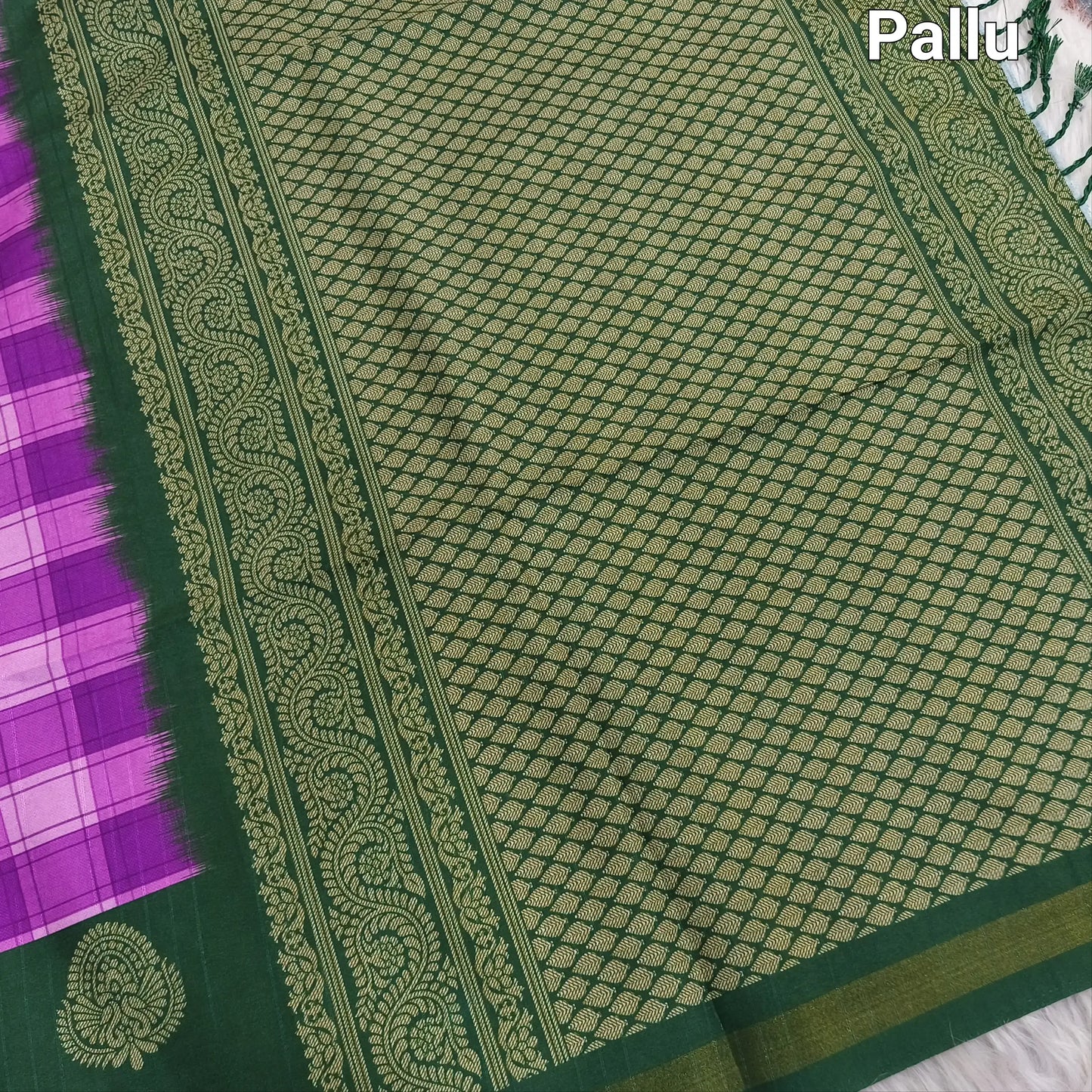 Buy Purple Checked Chappa Silk Saree – Gold Tissue Borders