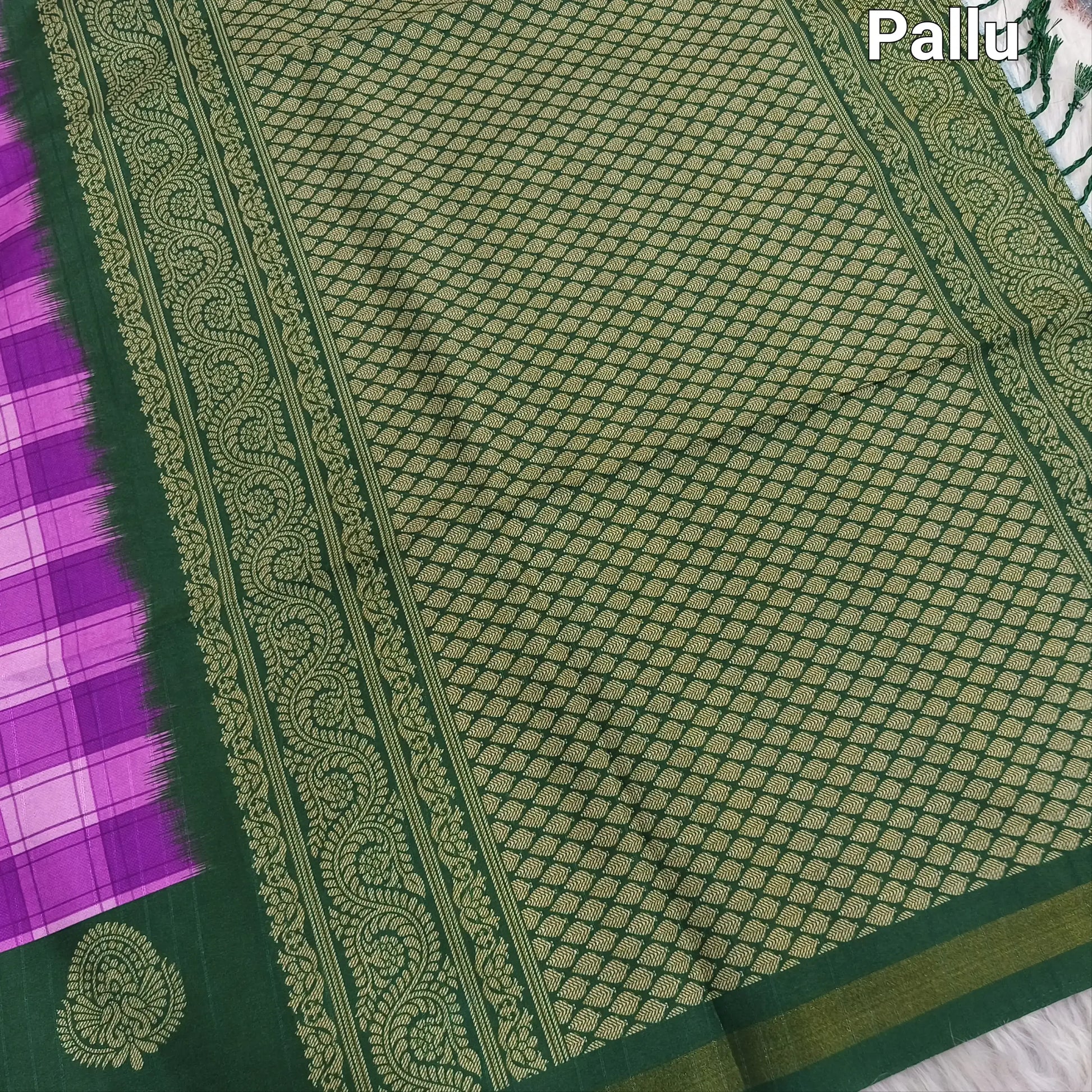 Buy Purple Checked Chappa Silk Saree – Gold Tissue Borders
