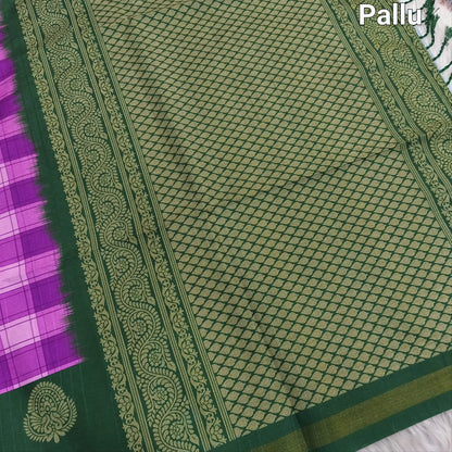 Buy Purple Checked Chappa Silk Saree – Gold Tissue Borders