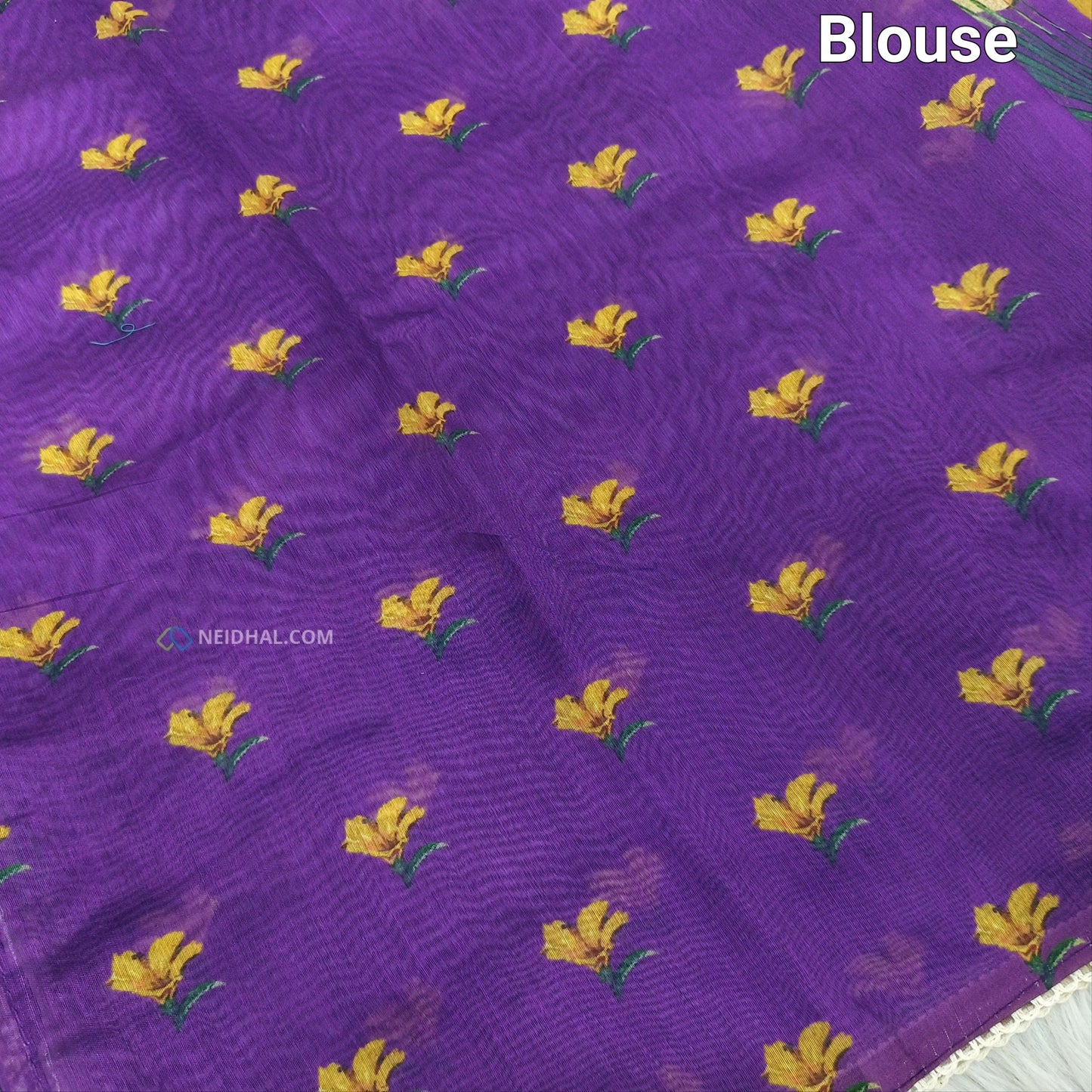 Buy Purple Digital Printed Soft Silk Cotton Saree – Kantha & Sequins