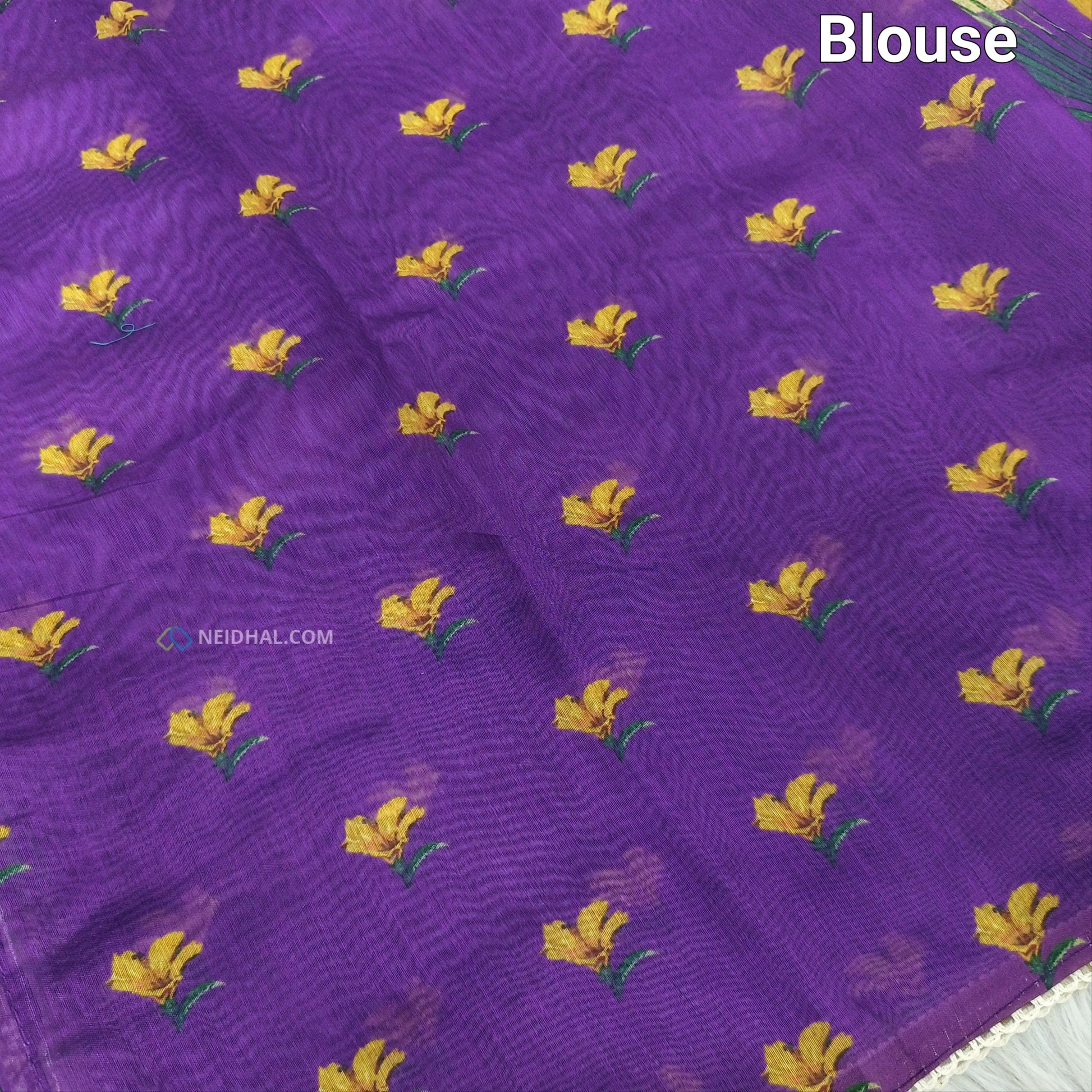 Buy Purple Digital Printed Soft Silk Cotton Saree – Kantha & Sequins