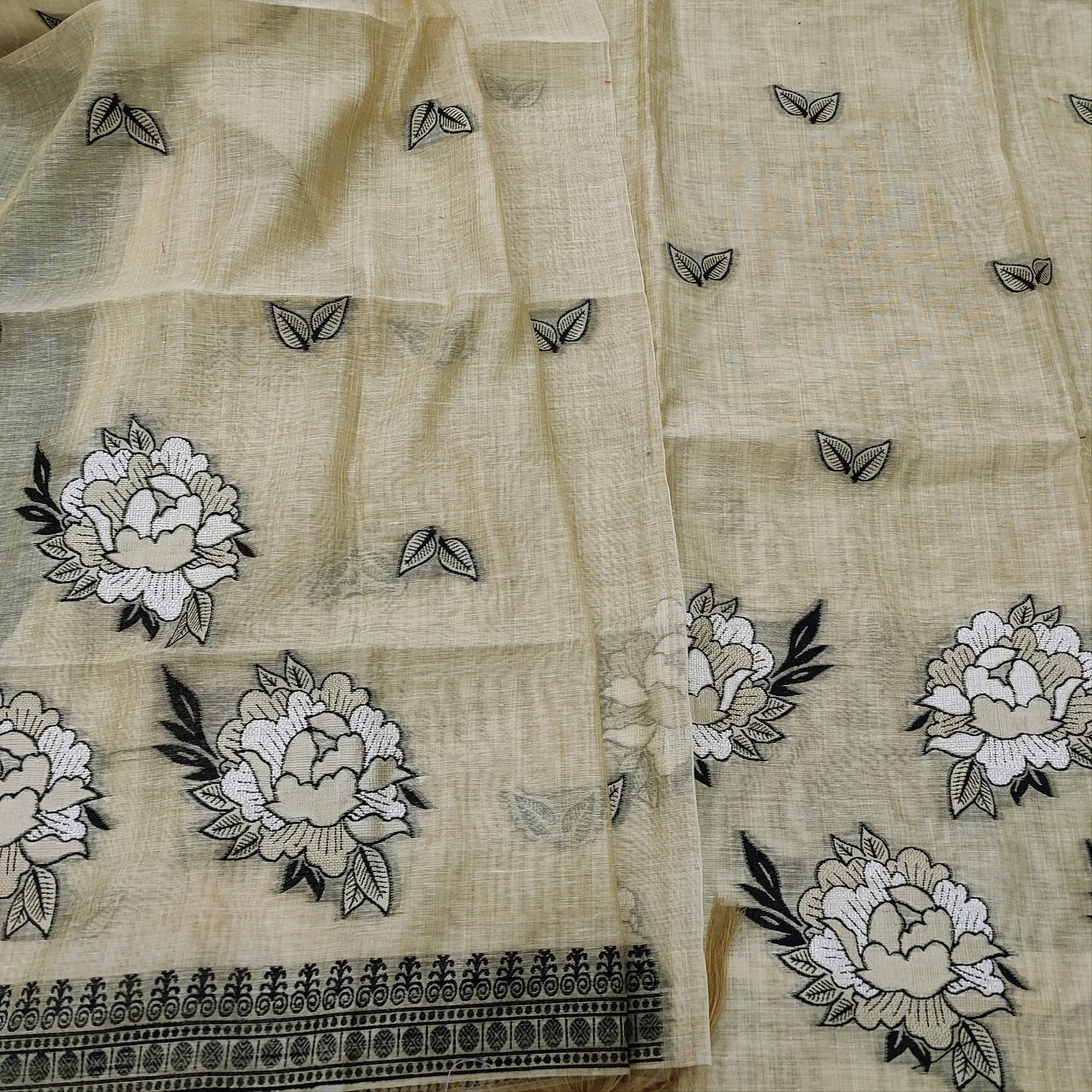 Buy Rich Beige Jamdani Woven Silk Cotton Salwar Material – Neidhal