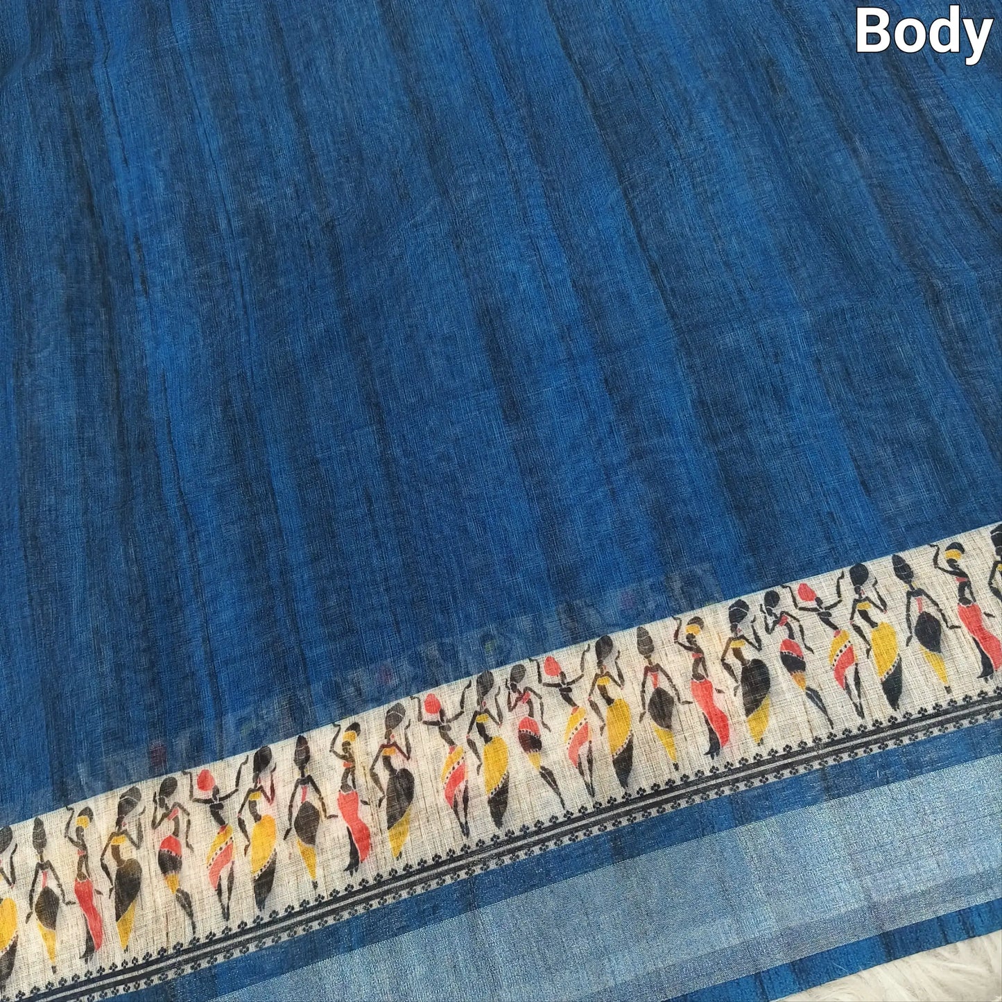 Teal blue semi linen saree ns83-Neidhal