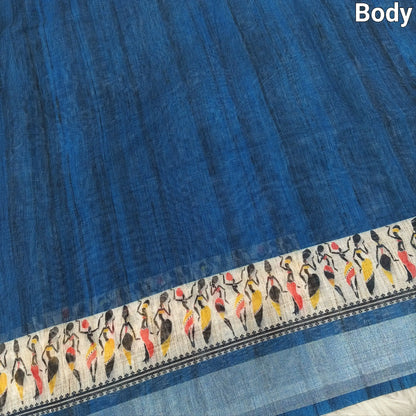 Teal blue semi linen saree ns83-Neidhal