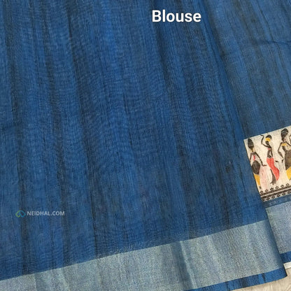 Teal blue semi linen saree ns83-Neidhal