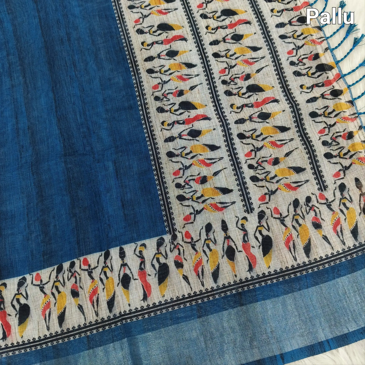 Teal blue semi linen saree ns83-Neidhal