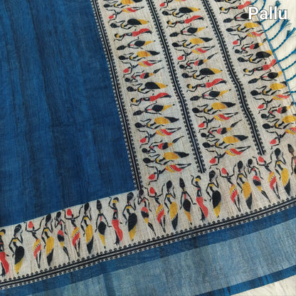 Teal blue semi linen saree ns83-Neidhal