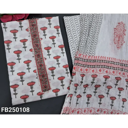 CODE FB250108: White base pure soft cotton unstitched salwar material thread& sequins work on yoke floral printed all