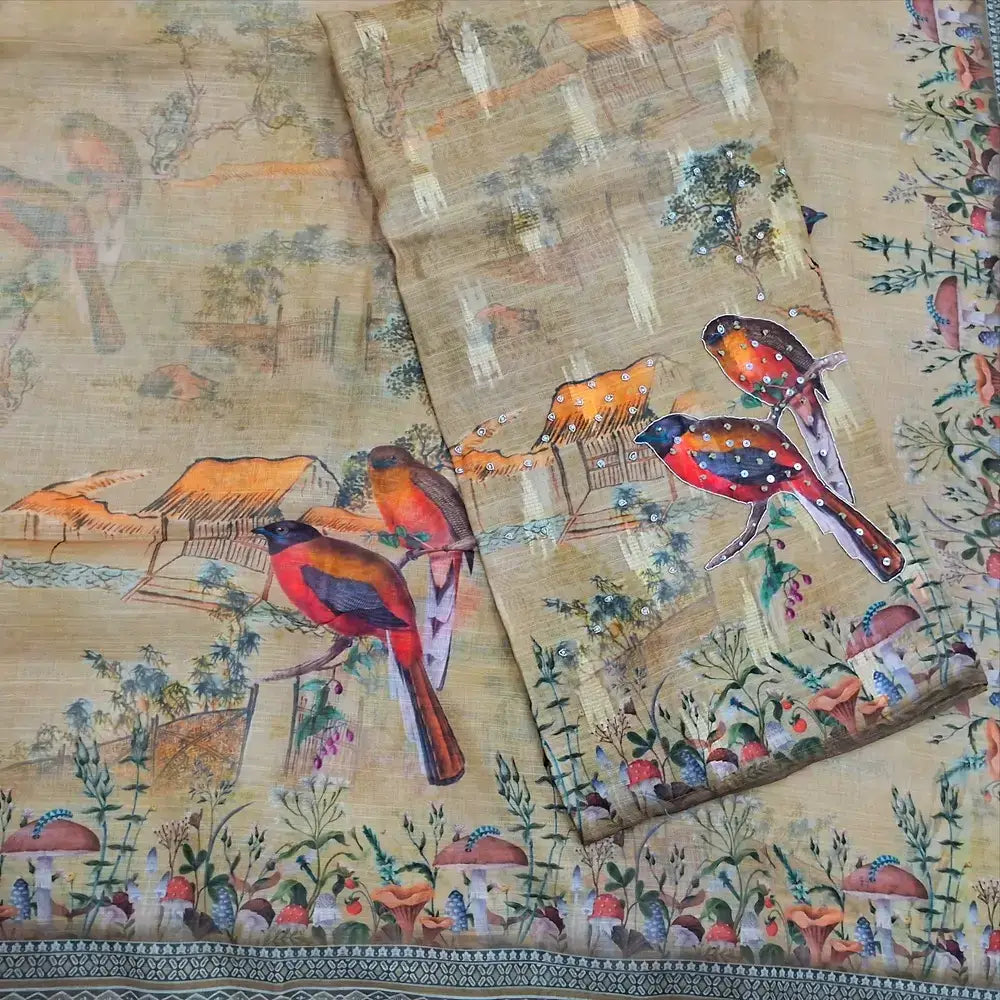 Cardamom green digital printed semi linen salwar material my251704-Neidhal