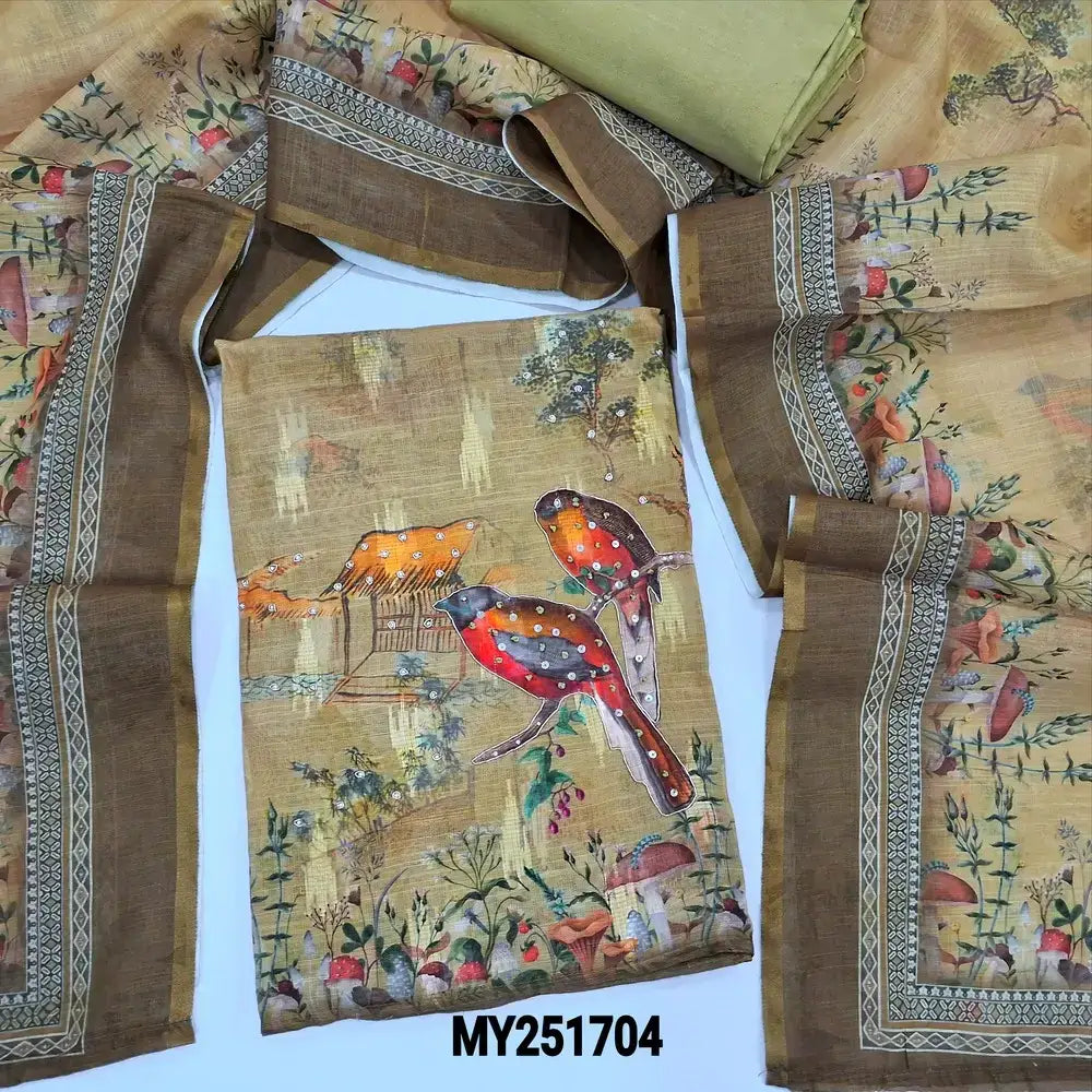 Cardamom green digital printed semi linen salwar material my251704-Neidhal