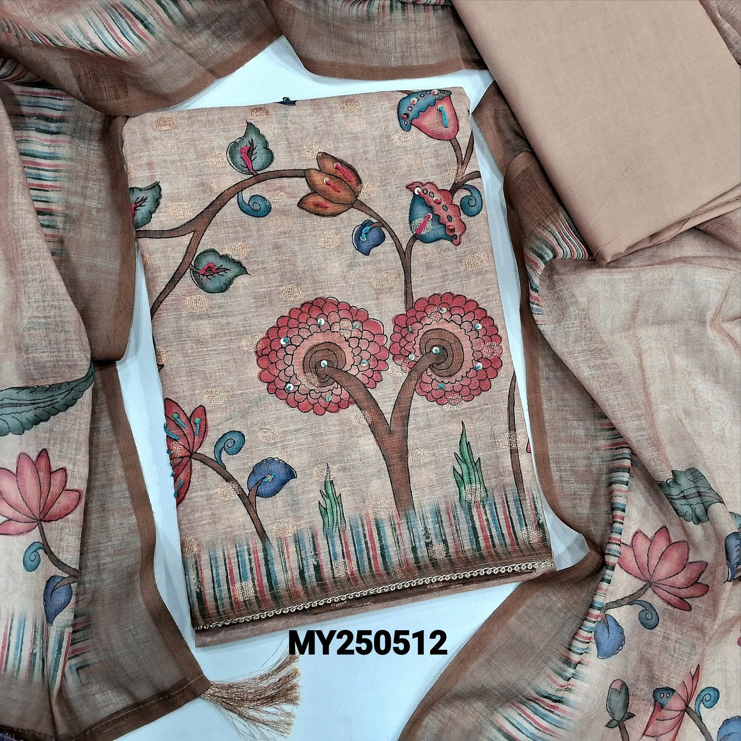Chocolate brown digital printed semi linen salwar material my250512-Neidhal