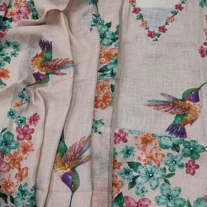 Chocolate brown printed linen salwar material ap252704-Neidhal