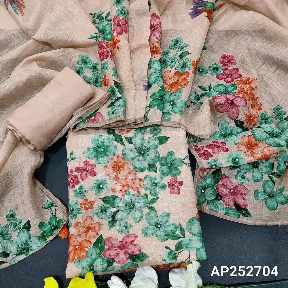 Chocolate brown printed linen salwar material ap252704-Neidhal