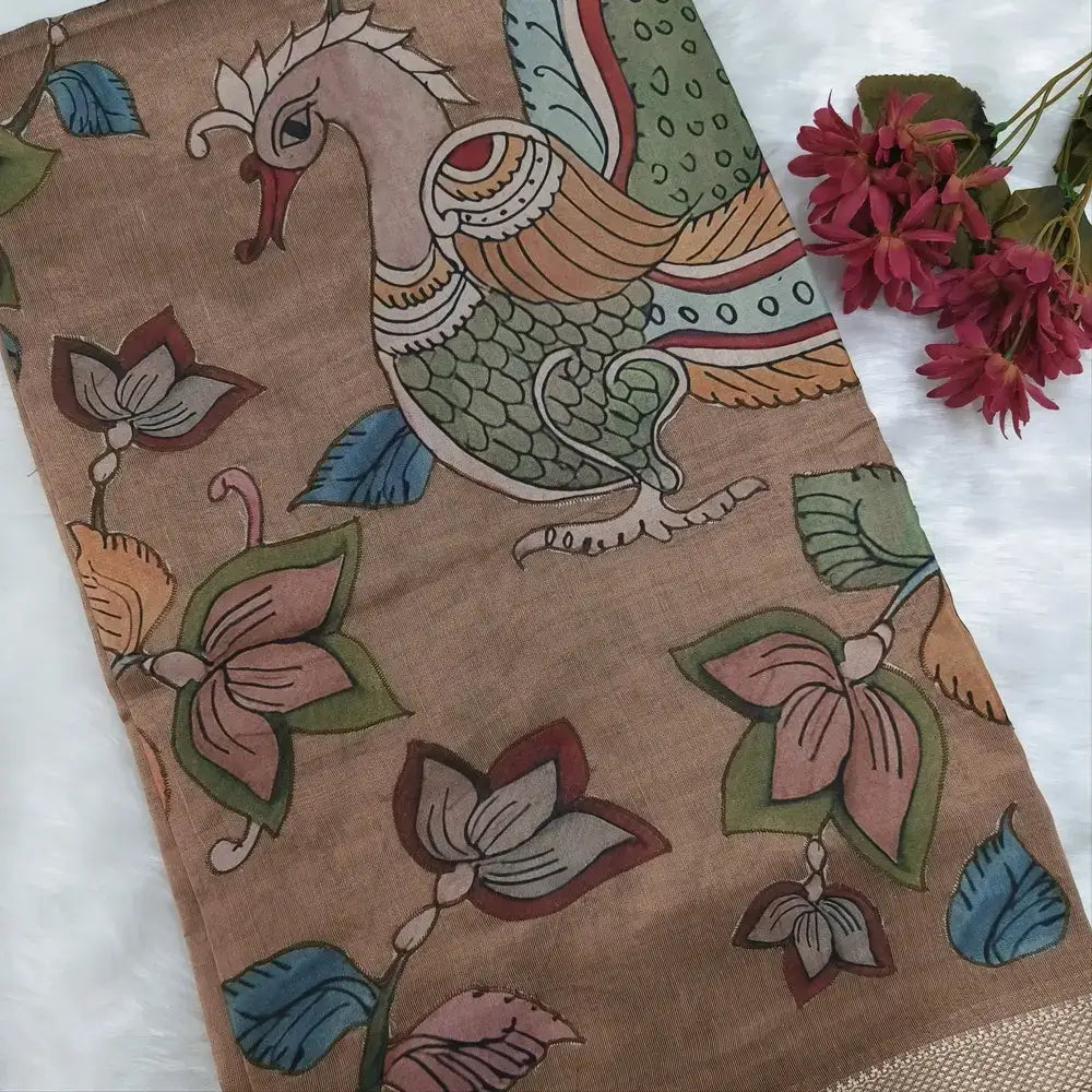 Chocolate brown soft tissue silk cotton saree ns239-Neidhal