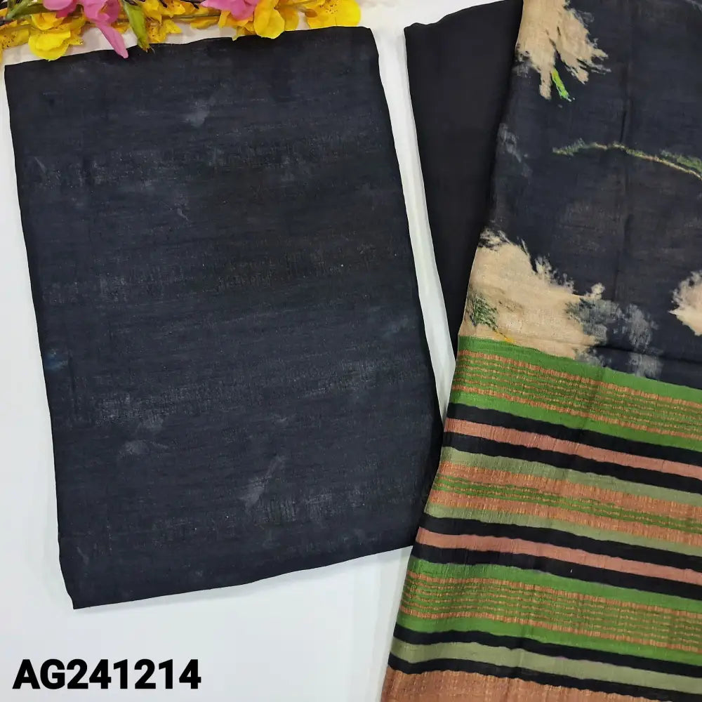 CODE AG241214: Black premium tussar silk unstitched salwar material abstract printed all over(textured fabric lining