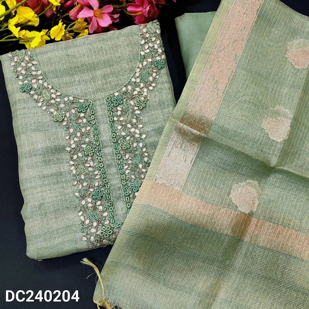 pastel blue salwar material and dupatta fabric with zari woven buttas and borders
