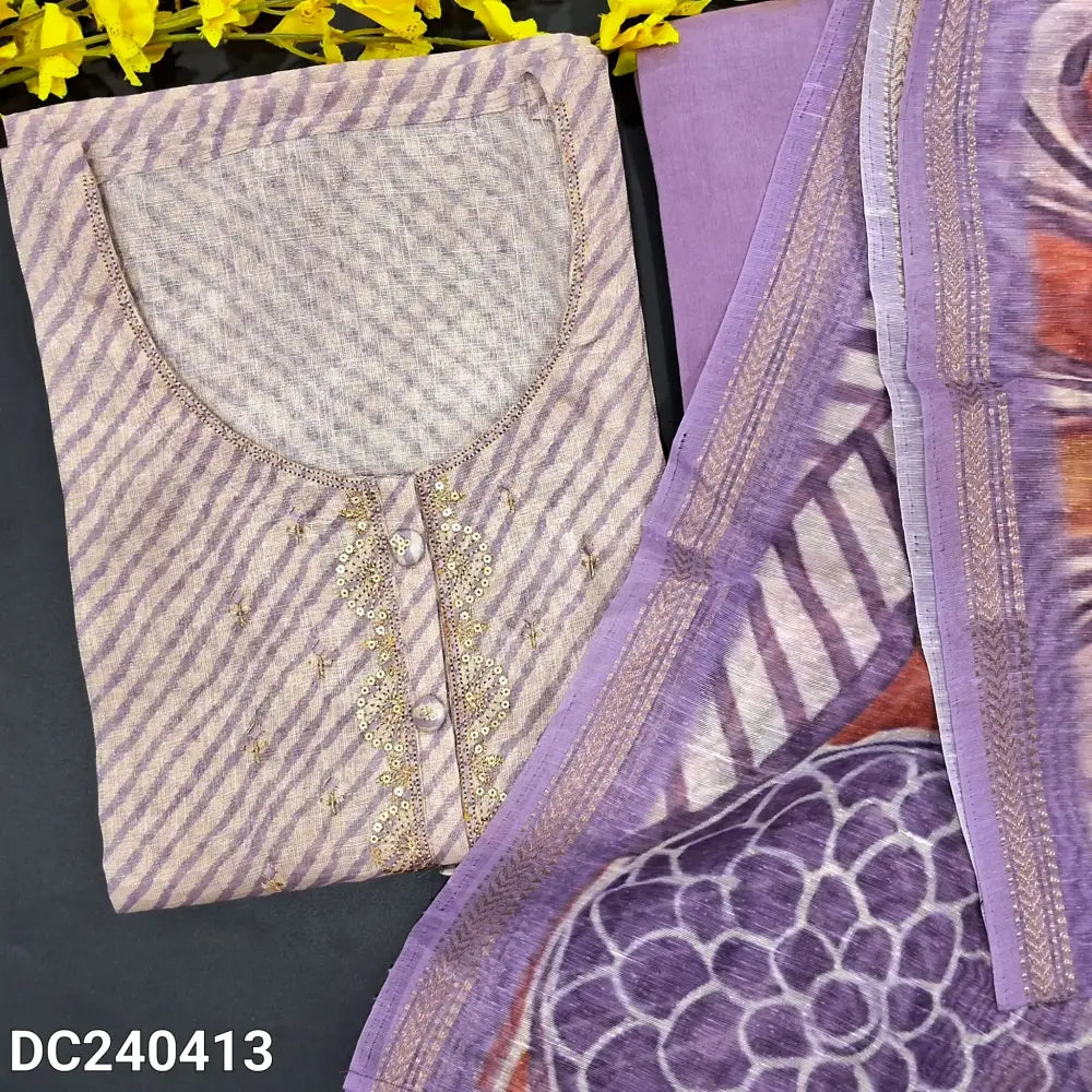 CODE DC240413: Half white base designer lehariya printed tissue linen unstitched salwar material zari sequins& fancy