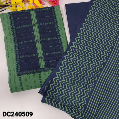 CODE DC240509: Sobar green premium dobby cotton unstitched salwar material thread work on yoke& front(lining